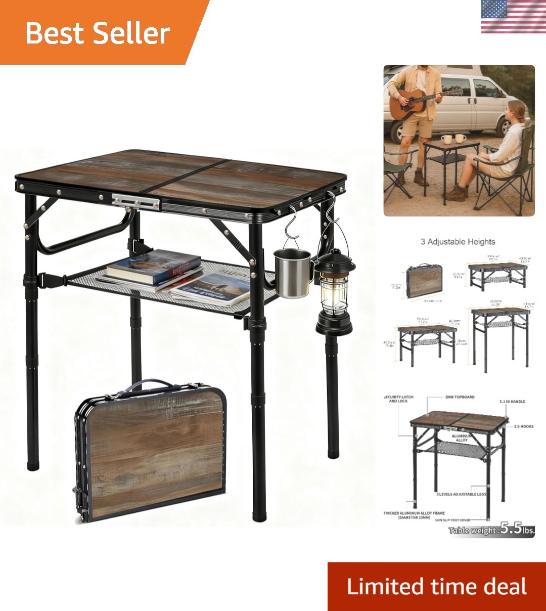 Portable Folding Picnic Table 2ft - Adjustable Heights for Any Outdoor Adventure