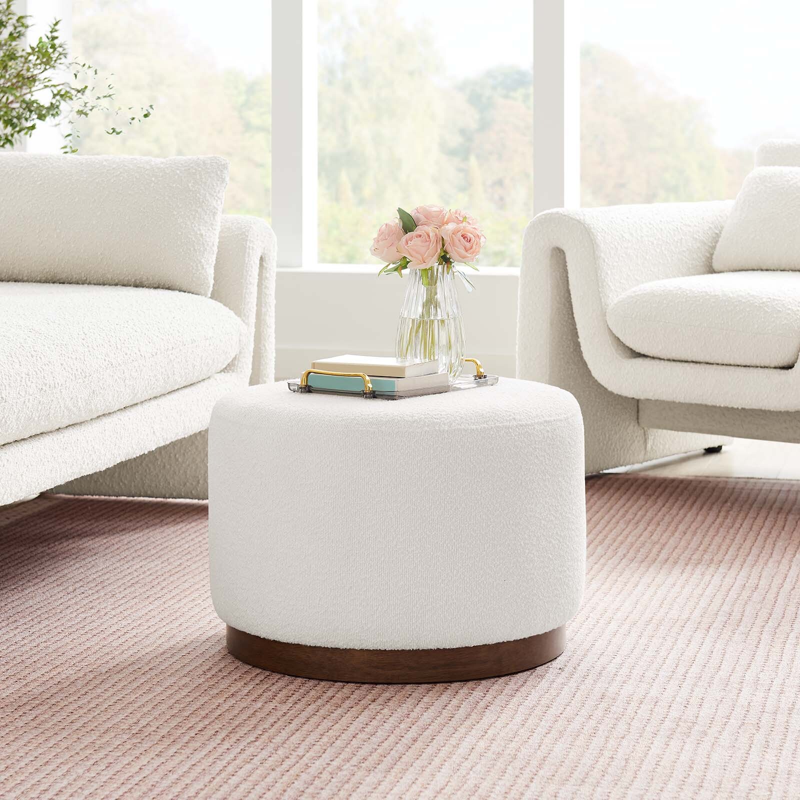 Modway Large 23" Round Boucle Upholstered Ottoman
