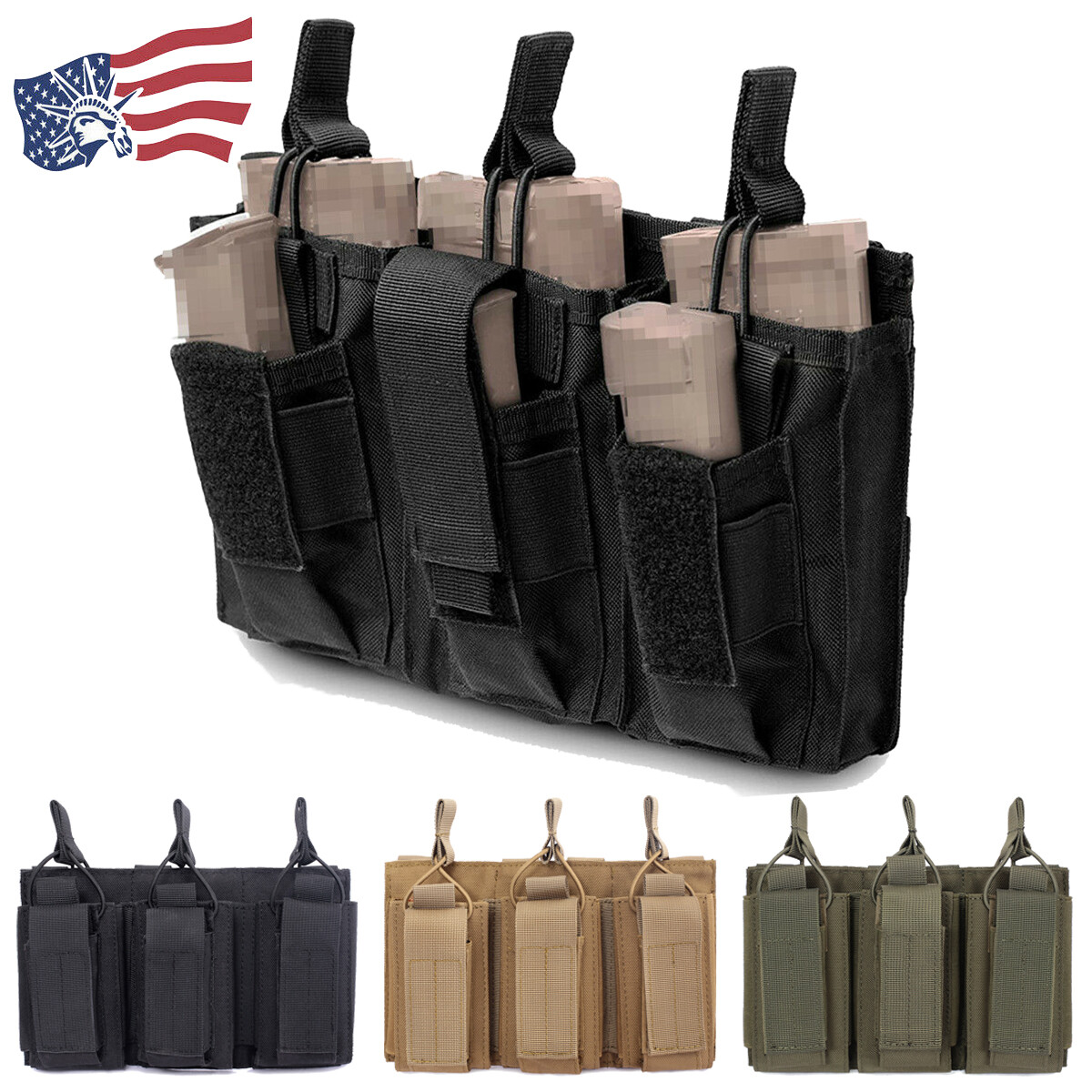 Tactical Molle Triple Open Top Magazine Pouch Nylon Rifle Pistol Mag Holder Bag