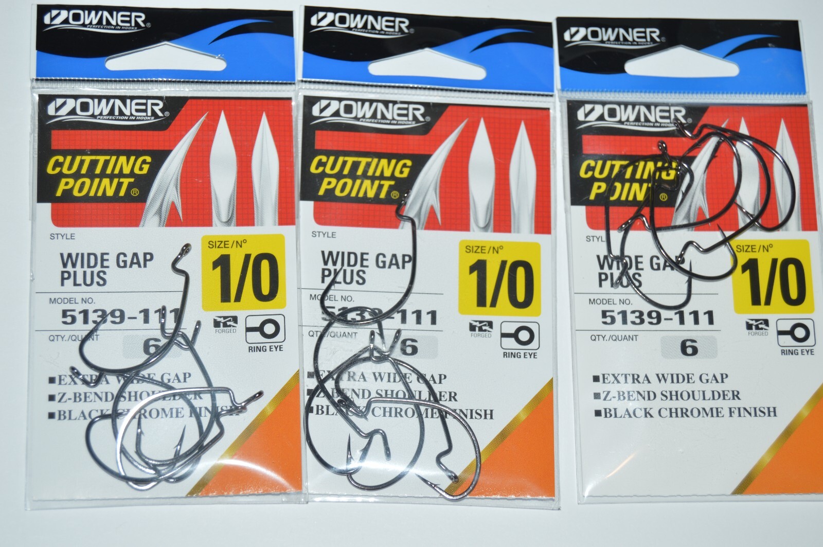 3 packs owner cutting point hook extra wide gap plus 1/0 5139-111 black chrome