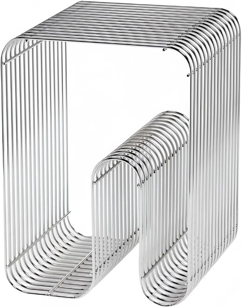N-Shape Retro Side Table, Accent Bedside Table for Living Room, Stainless Steel