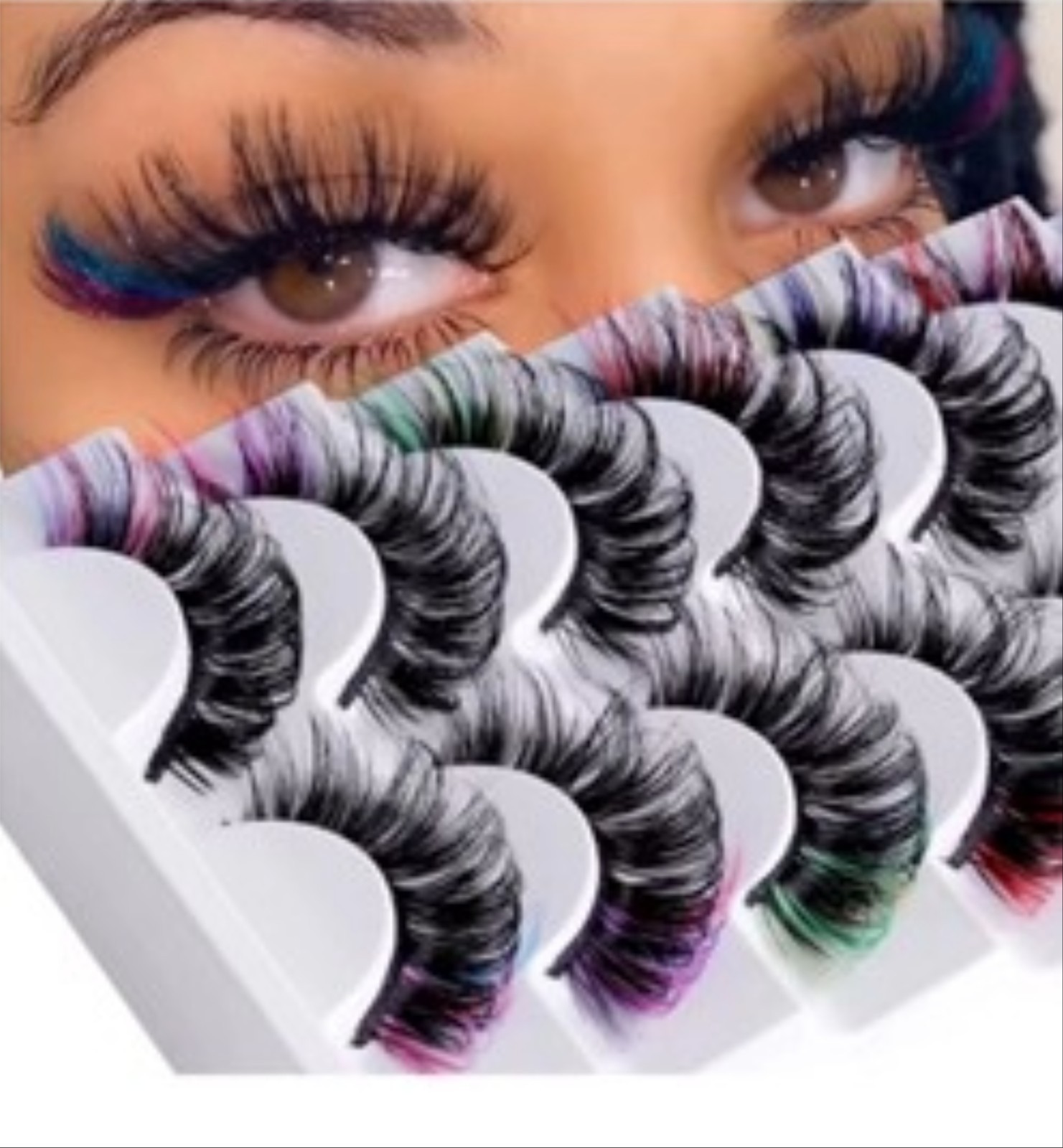 Fluffy Faux Mink Colored Strip False Eyelashes 7 Pairs