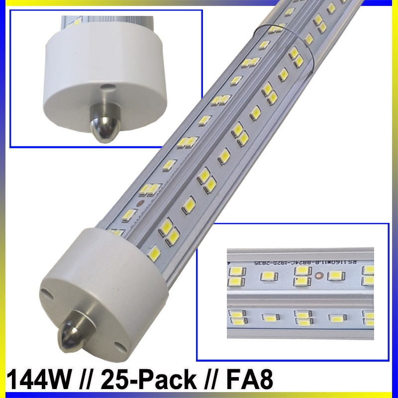 25Pc 144W T8 8FT FA8 Single Pin Led Tube Light Bulbs 144 8' LED Shop Light 6500K