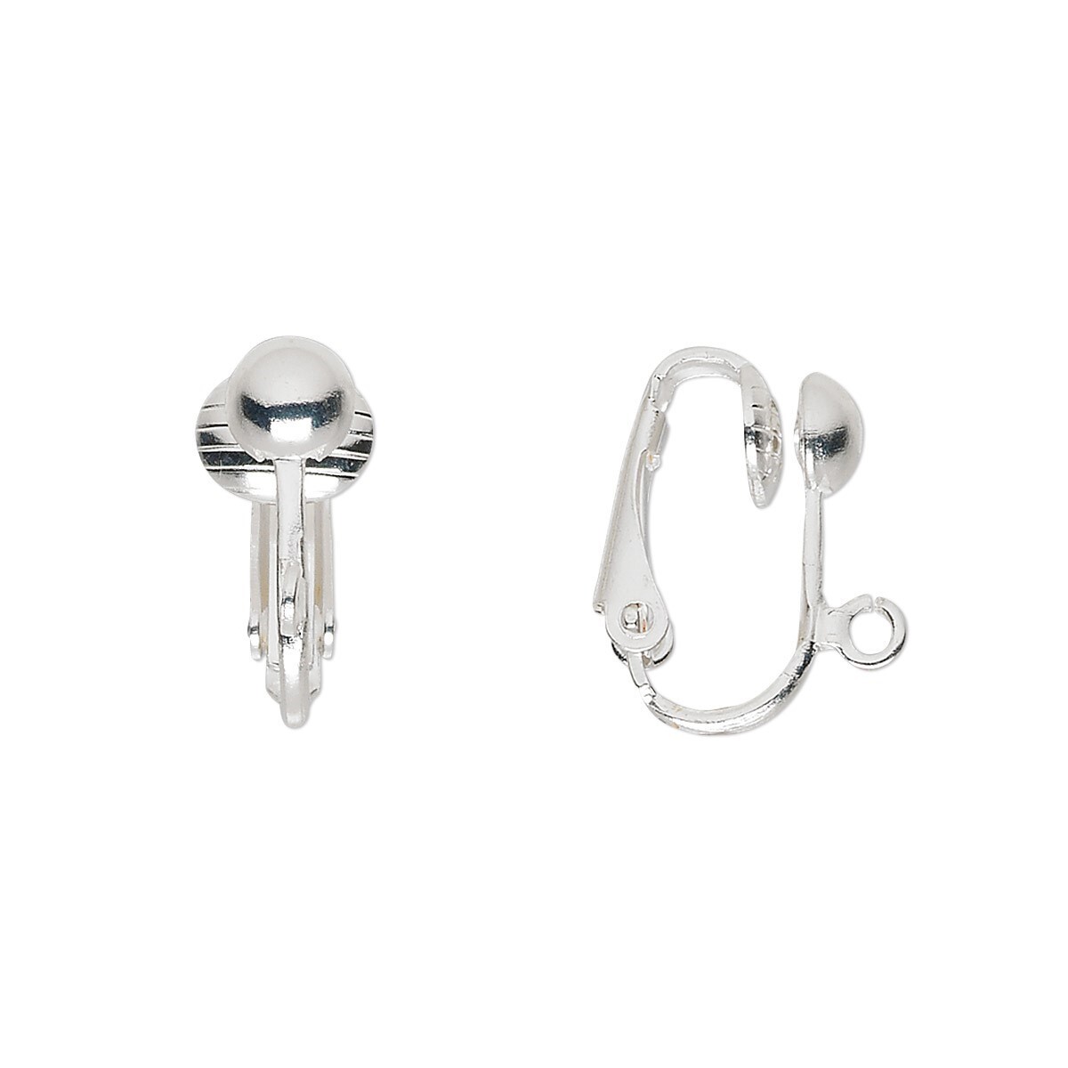 Clip On Earring Hooks Findings Silver Plated 4mm Half Ball 10 pcs