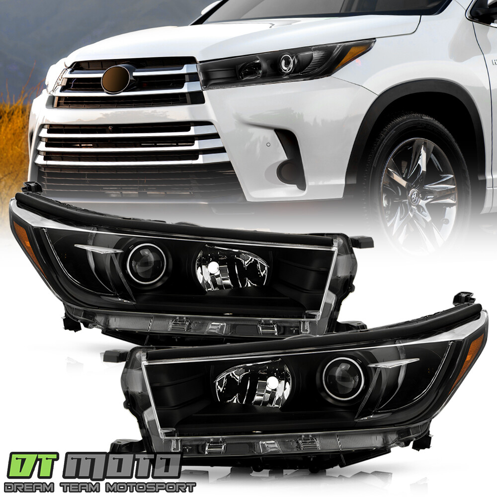 For 2017 2018 2019 Toyota Highlander LE XLE Black Projector Headlights Headlamps