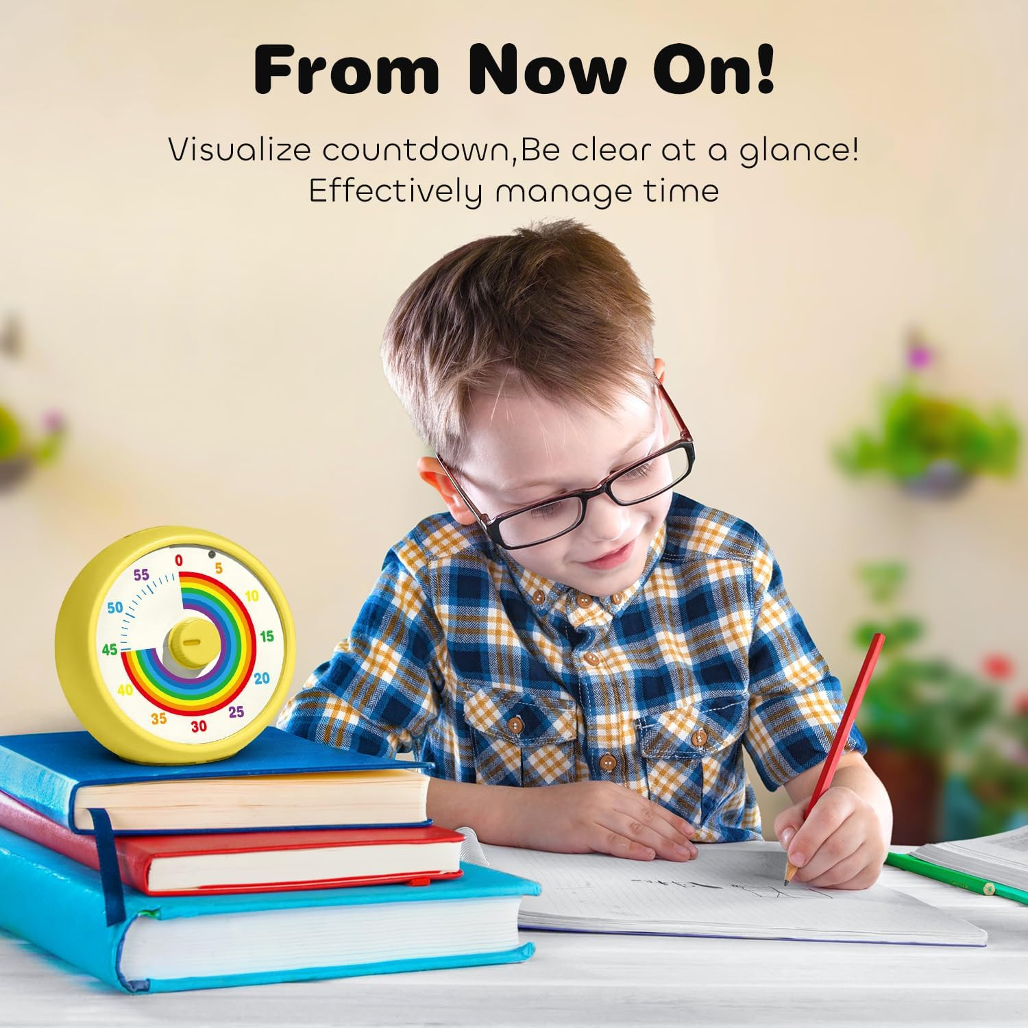 Visual Timer for Kids, 60-Minute Countdown Timer for Classroom Office Kitchen, D