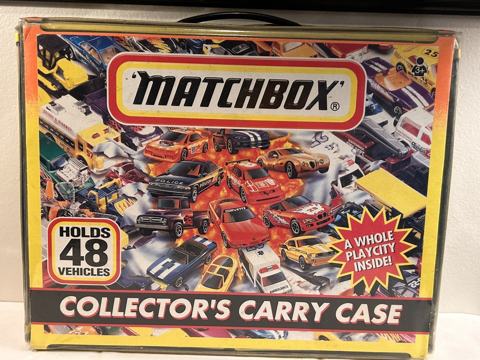 1997 Yellow Matchbox Collector’s Case 48 Cars Playmat Trays Complete