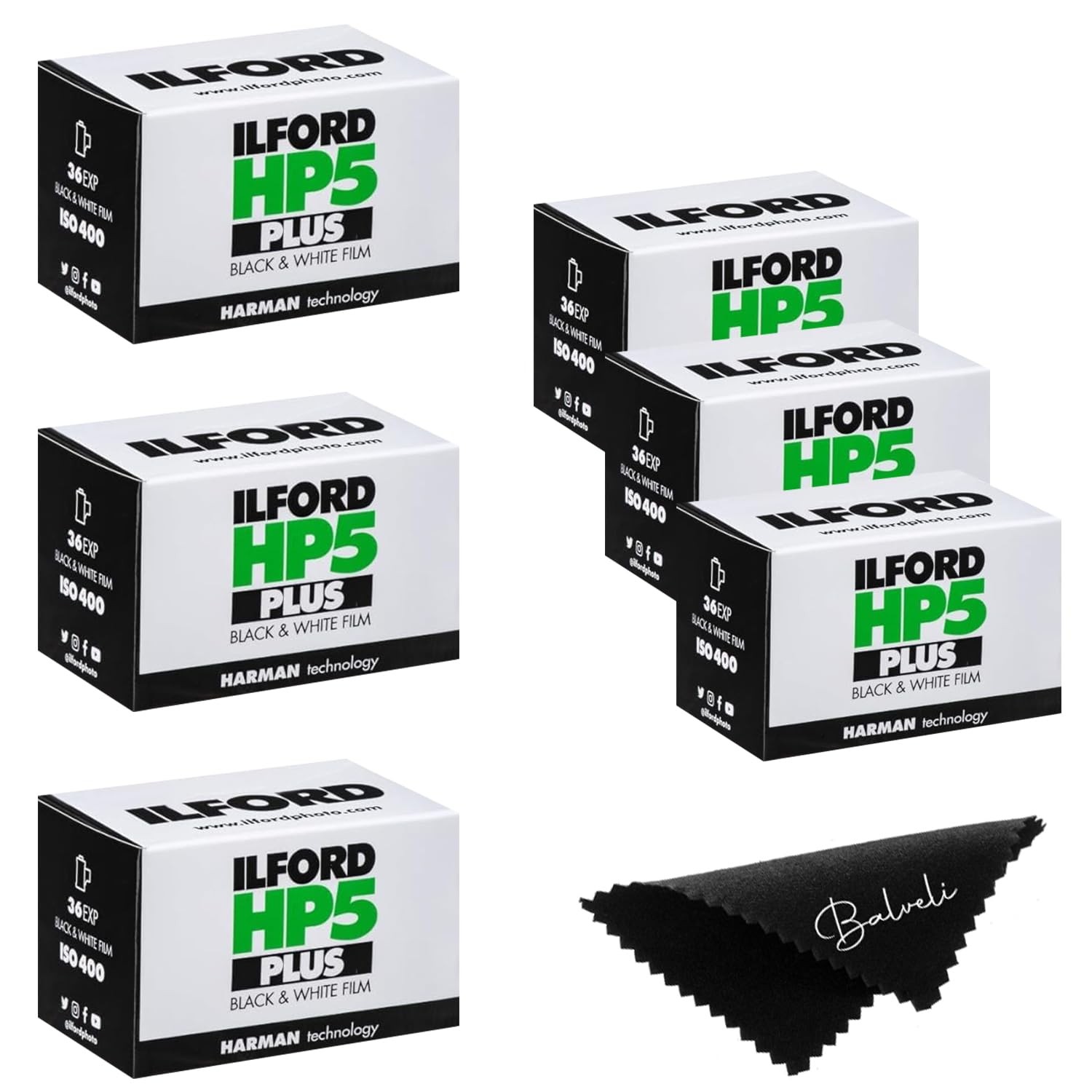 Ilford HP5 Plus 400 Black and White 35mm, 36 Exposures, 6 Rolls-Cloth-35mm Ro...