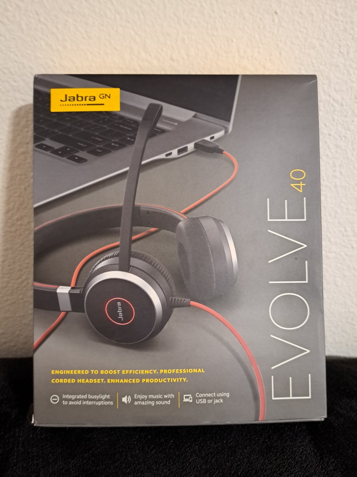 Jabra Evolve 40 ENC010 USB Headset w/ Inline Control Noise Cancelling Mic & Case