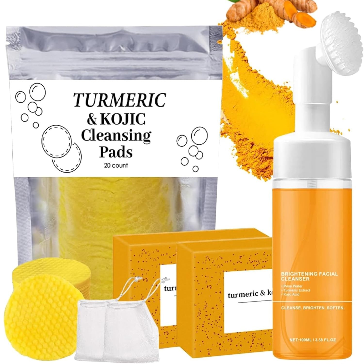 4Pcs Turmeric Wash and Care Three Piece Set, Turmeric Trio: Facial Wash, Clea...