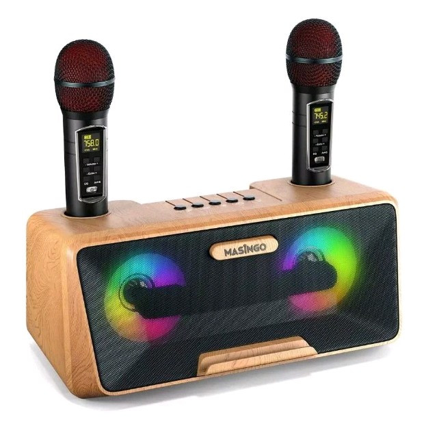 New MASINGO Presto G2 Karaoke Machine/Portable Bluetooth Wood