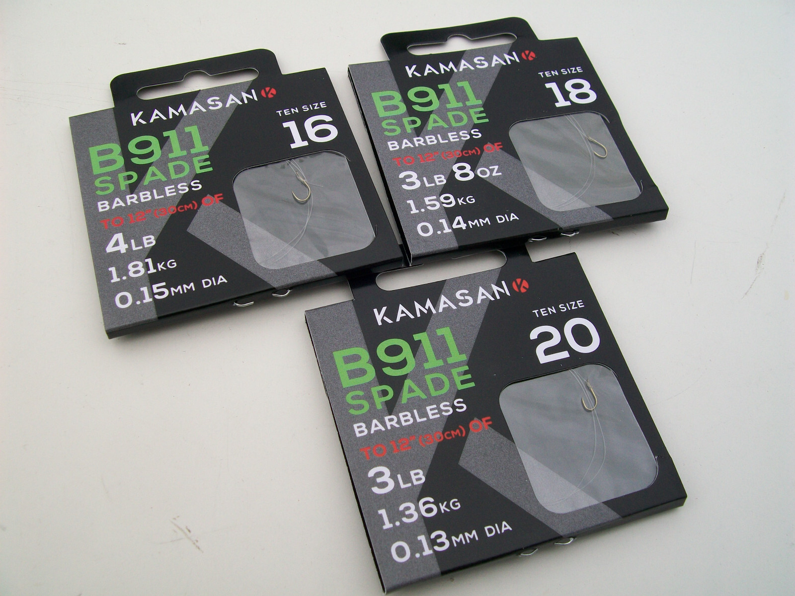 3 Assorted Packets x  B911 Barbless Hooks to Nylon. Size 16, 18 & 20.