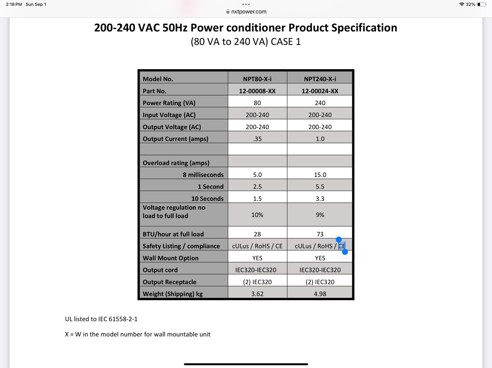 NXT POWER conditioner Npt80-n
