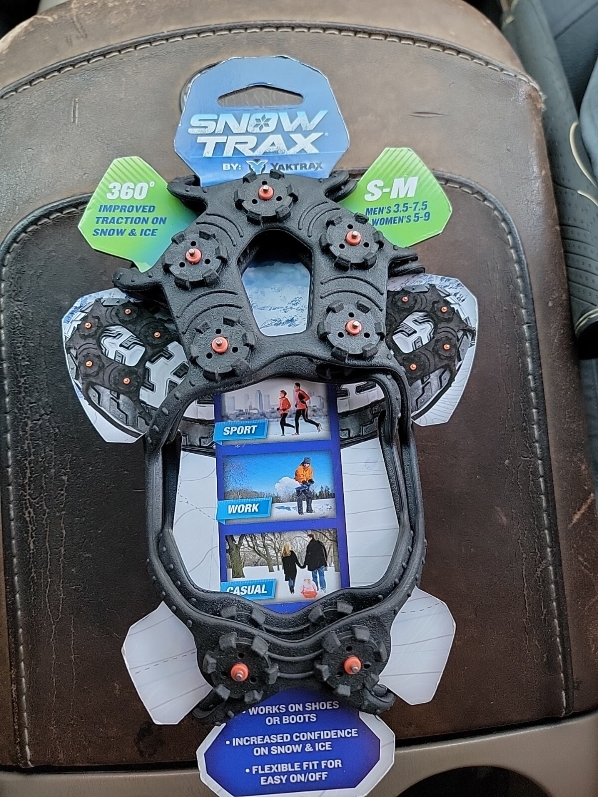 SNOW TRAX by YAKTRAX (Mens US 3.5-7.5 & Womens 5-9) S-M 360’ Ice Snow Grips Trac