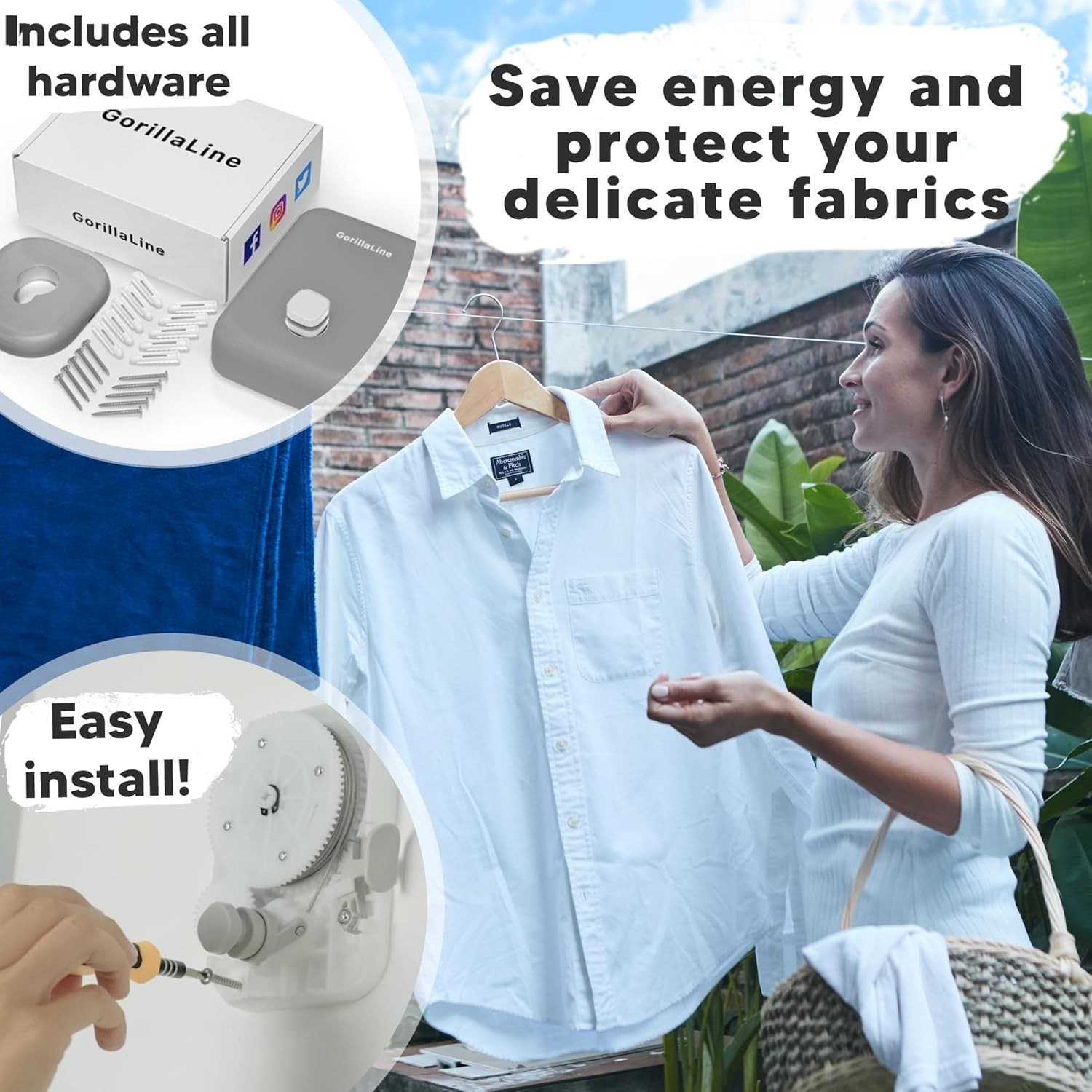 Easy Install Clothesline - Retractable Laundry Line for RVs