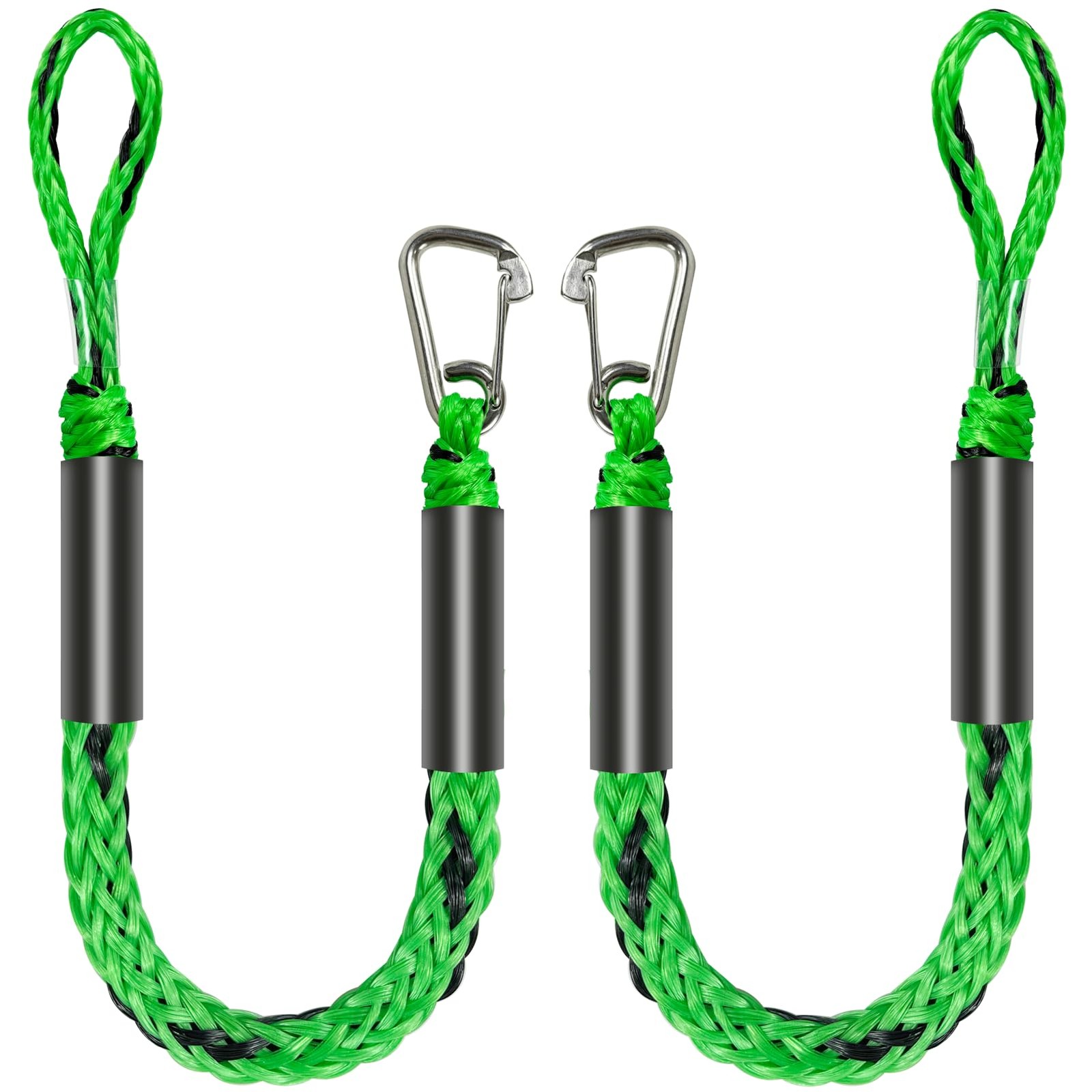 2 PCS 3 Feet Bungee Dock Line Green Black Stainless Steel Clip Ropes
