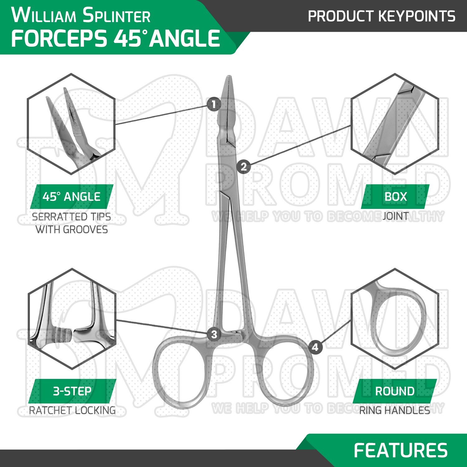 William Splinter Forceps 45° Angle Serrated Tips 5.5″ Surgical Inst German Grade