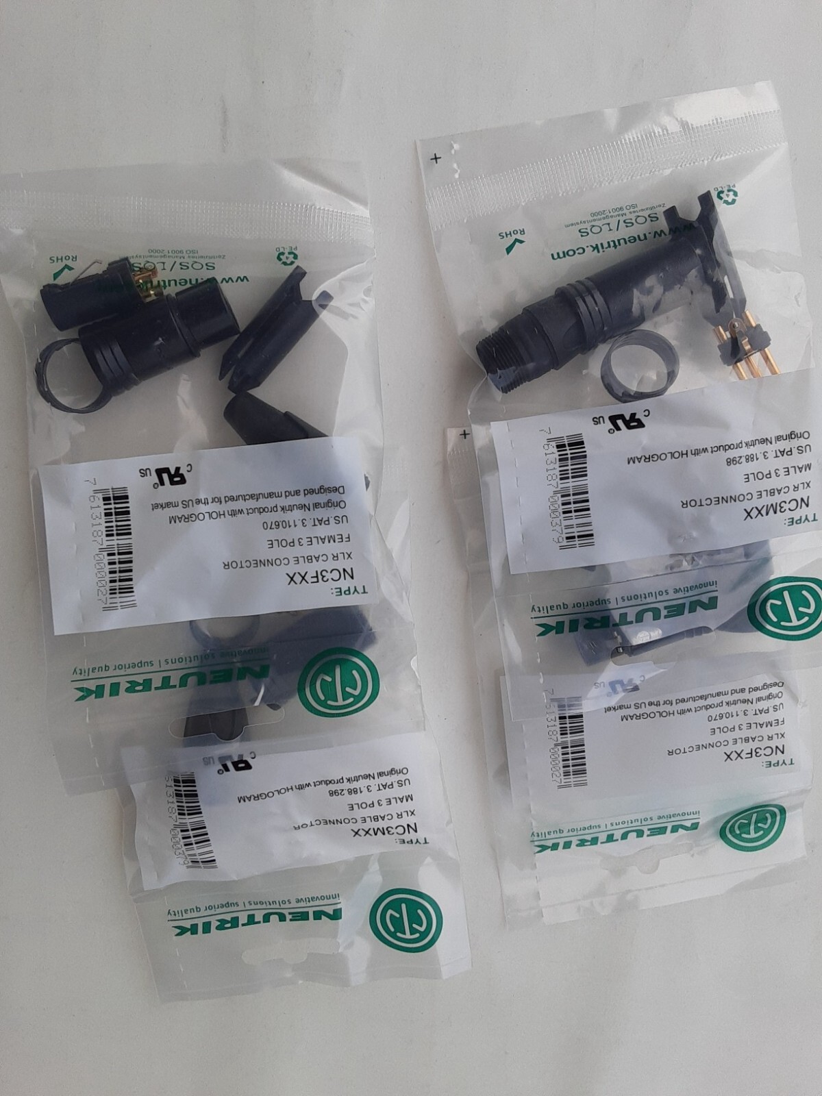 6 Pack XLR Neutrik 3 Male and 3 Female 3- Pin Cable Connector w/ Gold Contacts
