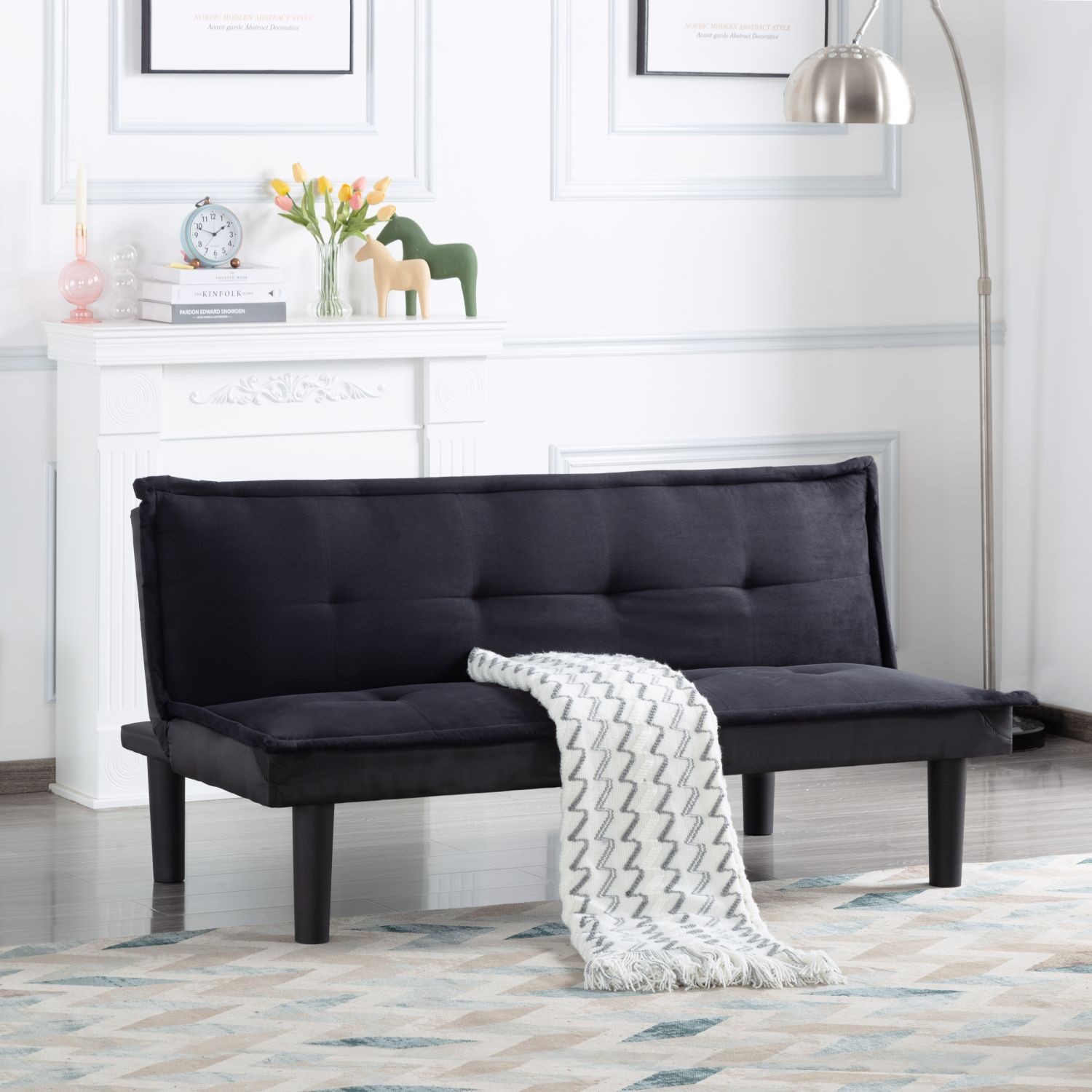 63.8" Faux Suede Futon Sofa Bed 3-Position Adjustable Twin Sleeper Convertible