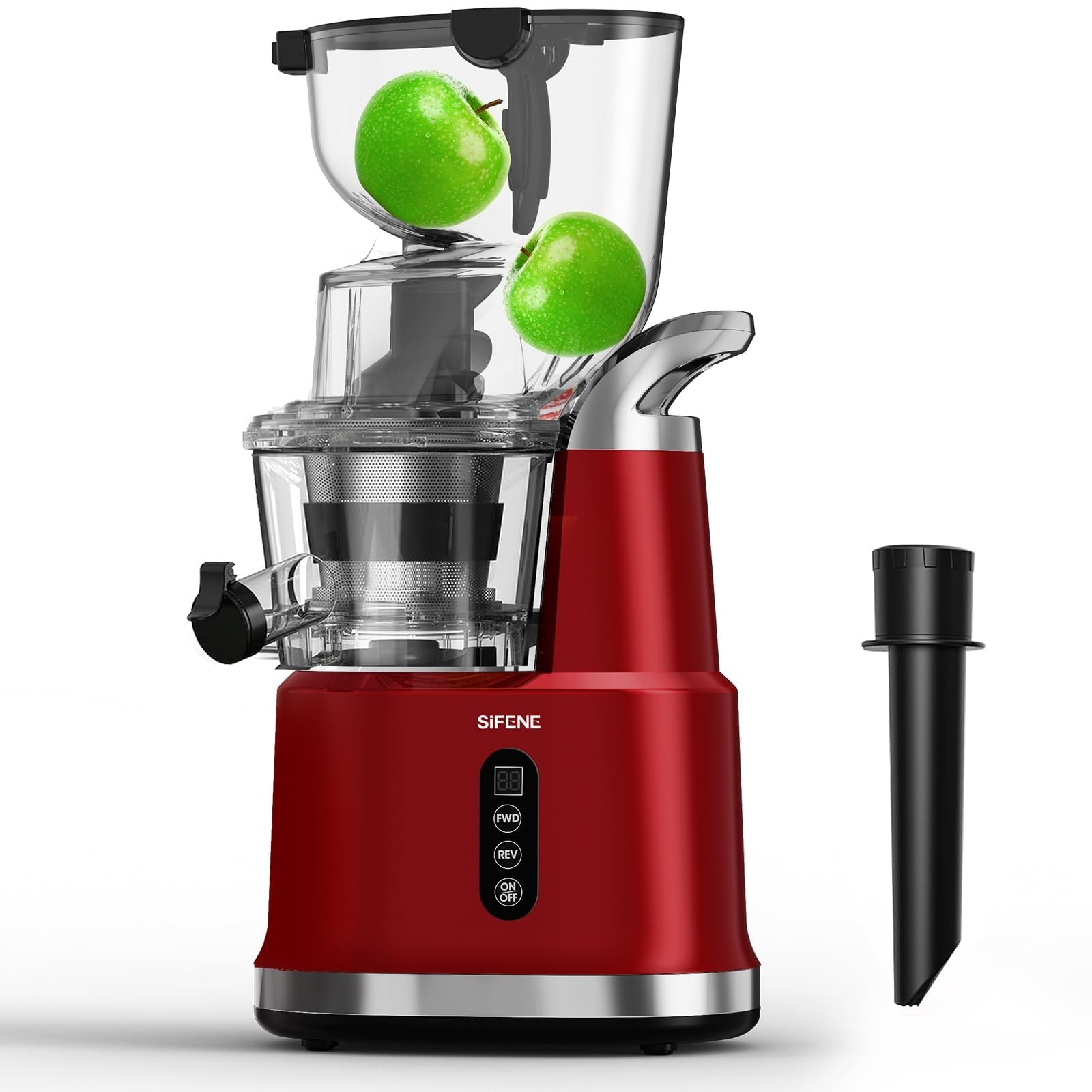 Vertical Cold Press Juicer for Whole Produce, 83mm Wide Chute, Red