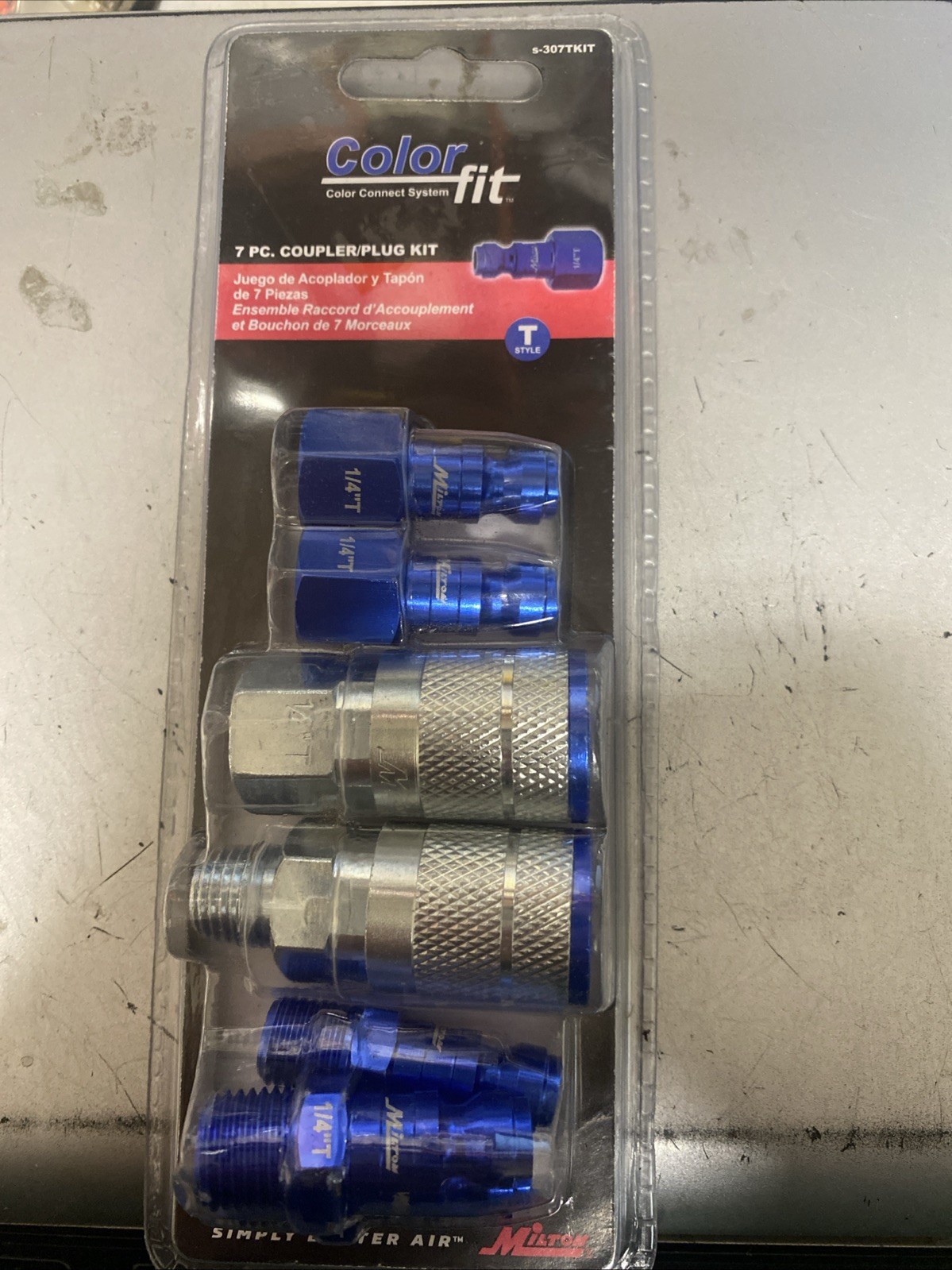 Milton Color FIT, Part #S-307TKIT,7 PC T-Style Coupler & Plug set,1/4" NPT,Blue