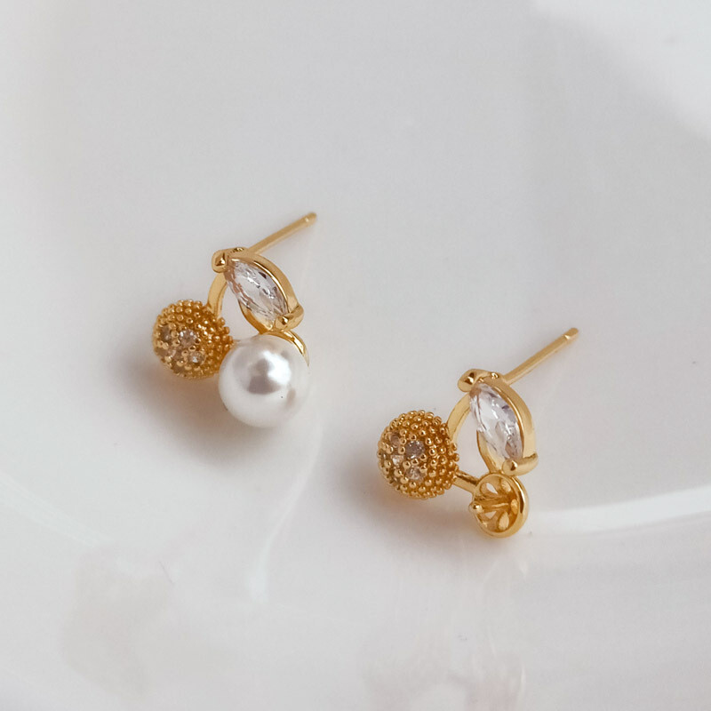 6p Cherry Earring With Pearl Mounting Cup Peg,Half Drilled Pearl Earring Setting