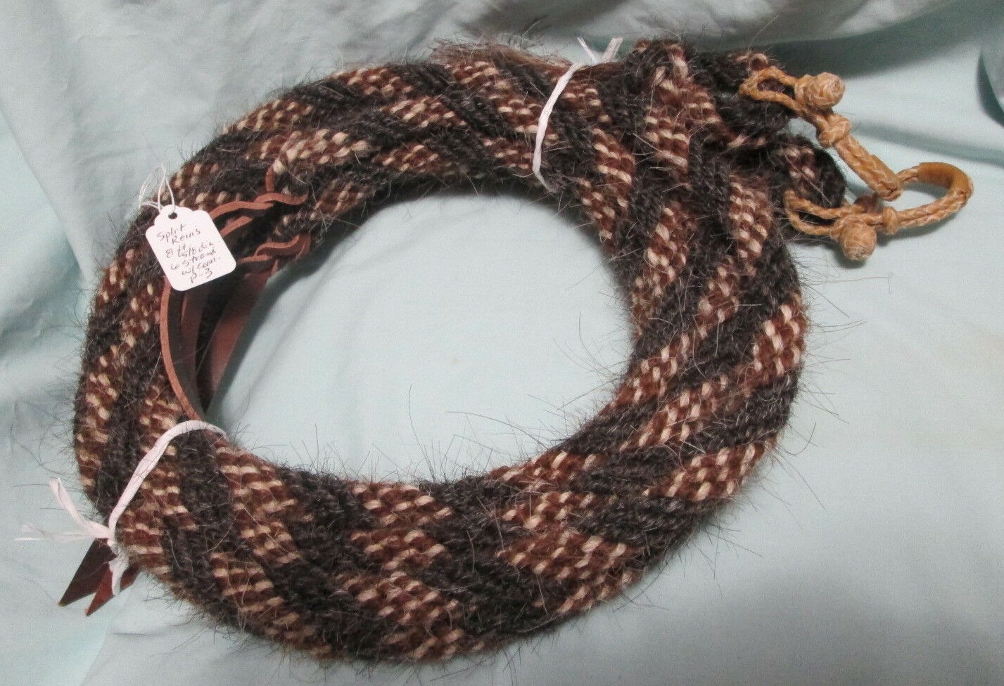 Mane Horse Hair Split Reins w Rawhide Connectors--8 ft, 5/8" dia, Pattern P-3