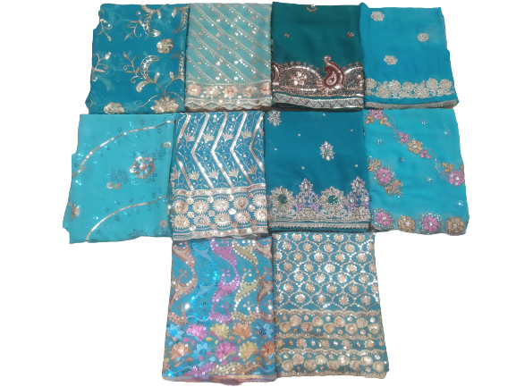 Antique Lot of 10 Indian Wedding Dupatta Golden Sequins Scarf Beaded Georgette L