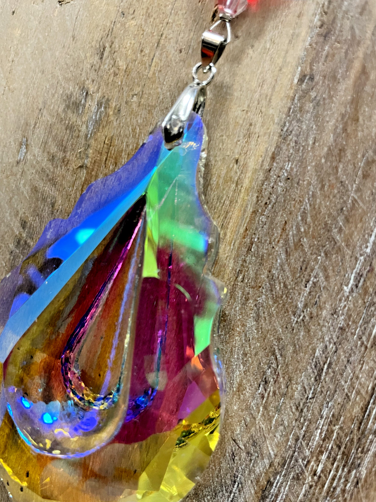 Suncatcher Chakra Rainbow Beads and Crystal, 8"L