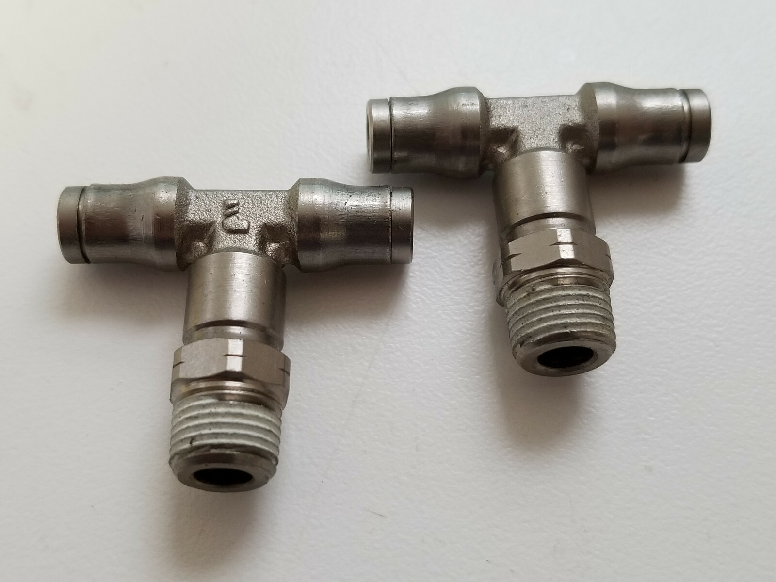 Lot of (2) Legris Stainless Male Branch Tee, 4 mm Tube x 1/8" NPT, 3808-04-11