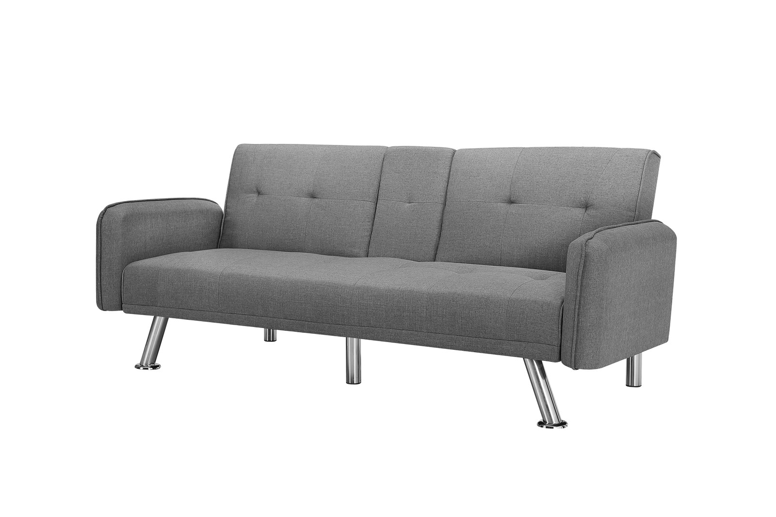 74.4" Futon Sofa Bed Twin Sleeper 2 Cup Holders 3-Position Adjustable Linen Gray
