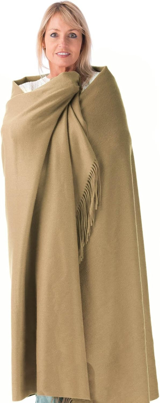 Pure Cashmere Fringe Throw in Sand - Luxurious Gift Box Included