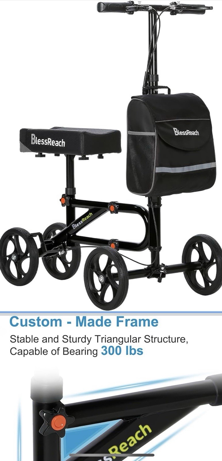 BlessReach Economy Knee Scooter Steerable Knee Walker for Foot Injuries Compact