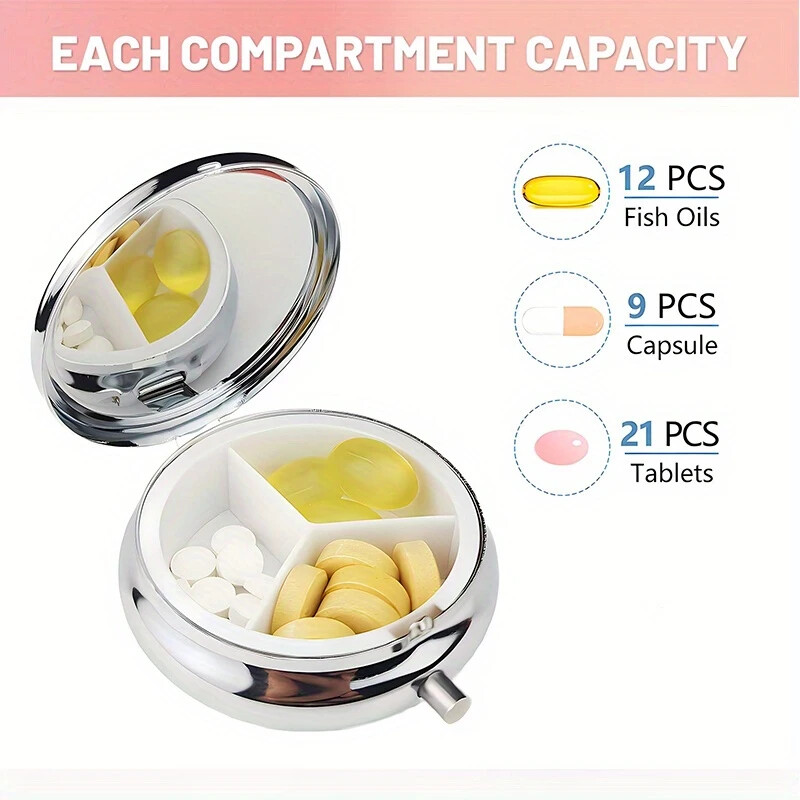 Sun and Moon 3-Compartment Pill Box Portable Travel Size