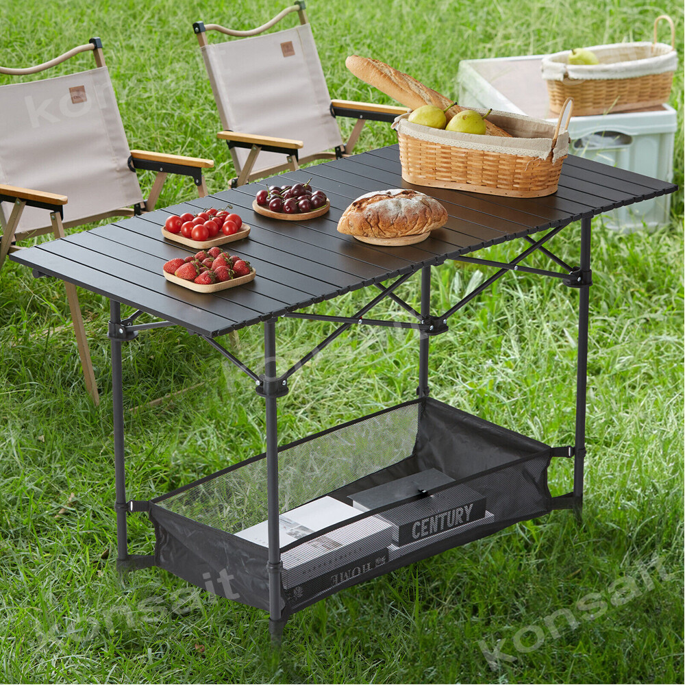 47" Folding Camping Table Portable Picnic Aluminum Large Hard Surface Carry Bag