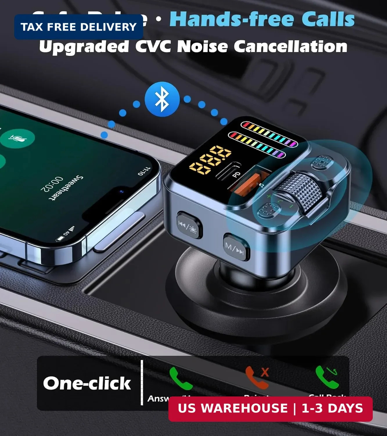 Bluetooth 5.3 Car Adapter with FM Transmitter 42W PD Fast Charging | Bluetooth A