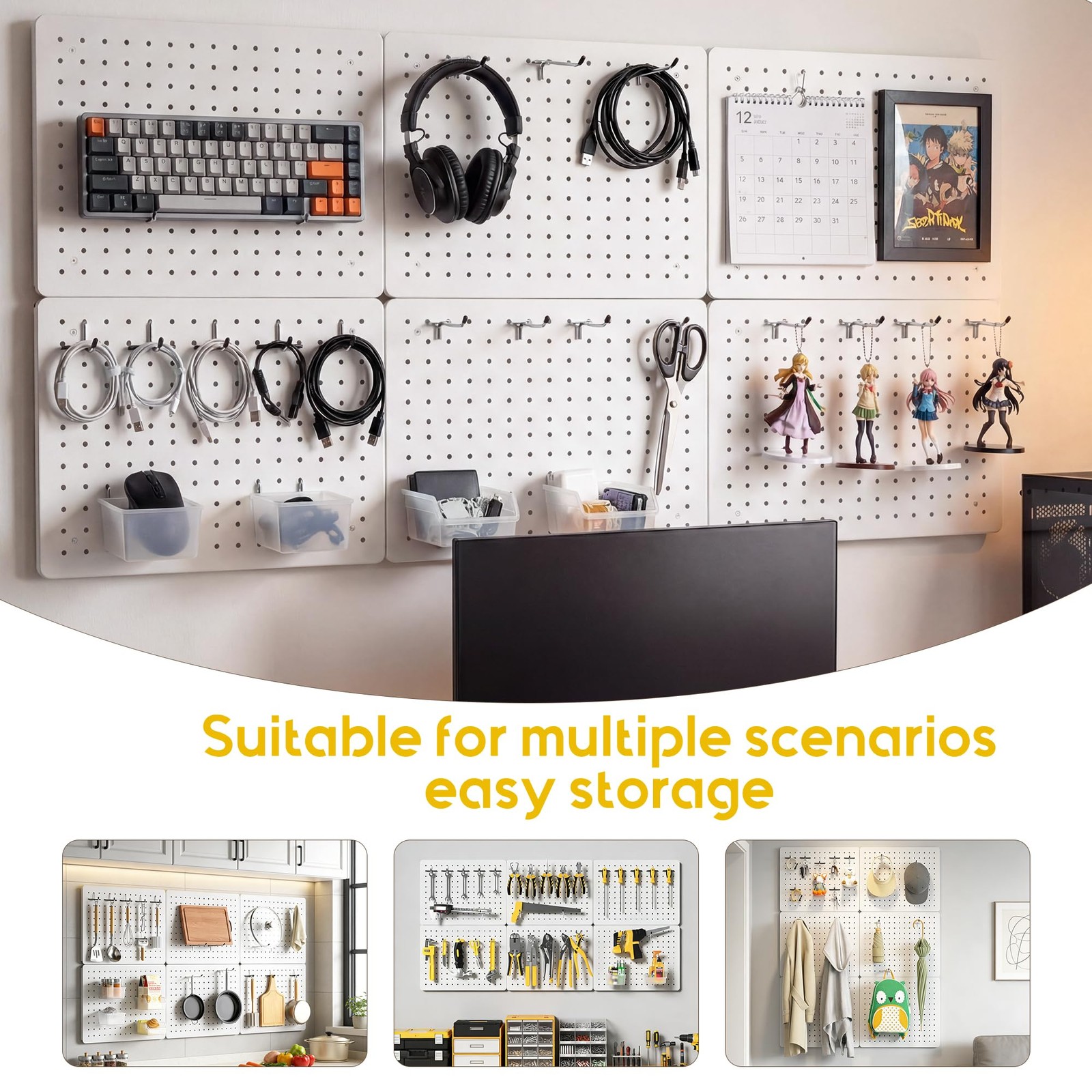 PHX Grove 6 Pack Metal Pegboard Panels with Hooks, Wall Organizer for Garage,...
