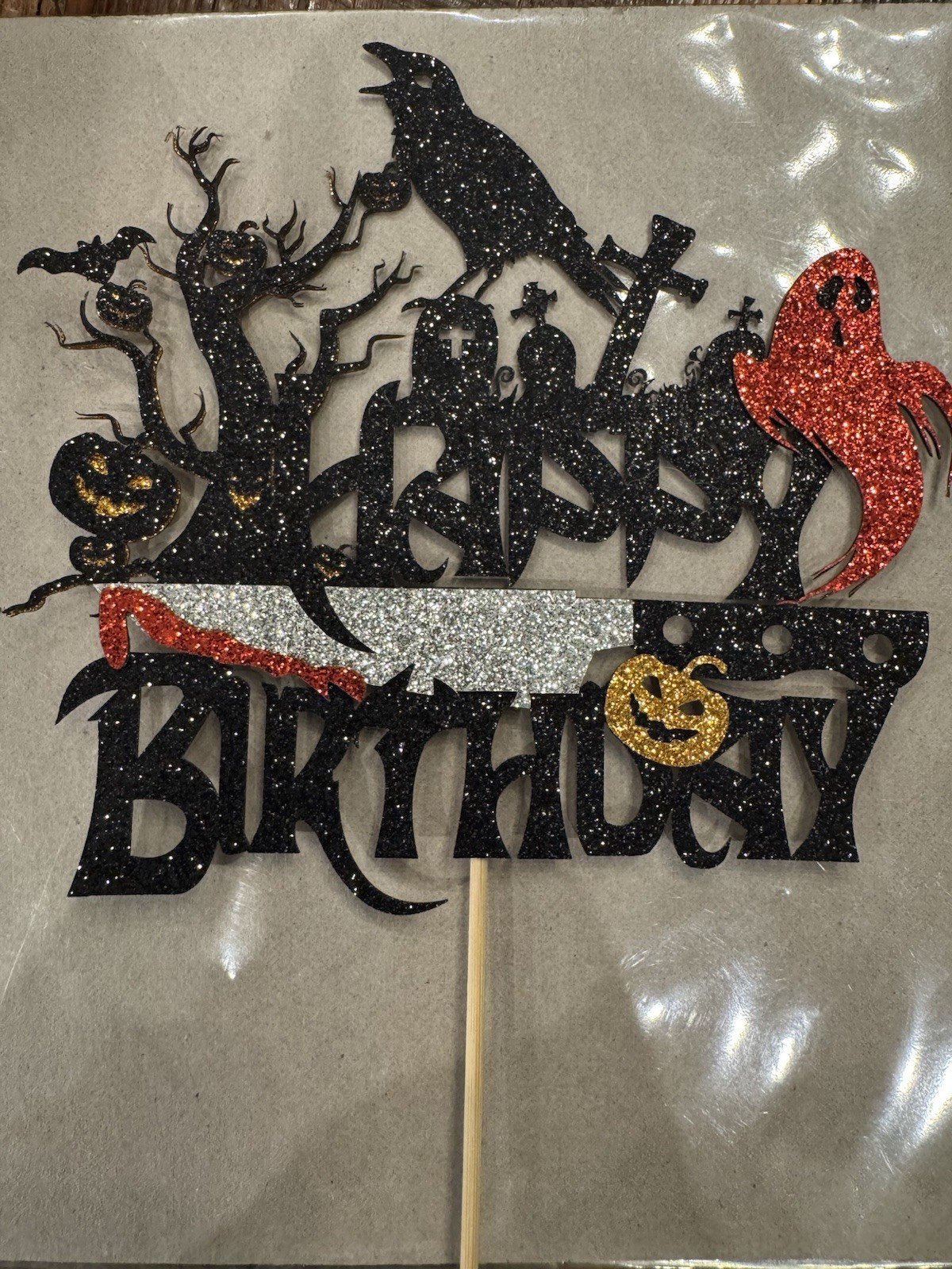 Crseniny 1 PCS Halloween Happy Birthday Cake Topper,Horrible and Bloody