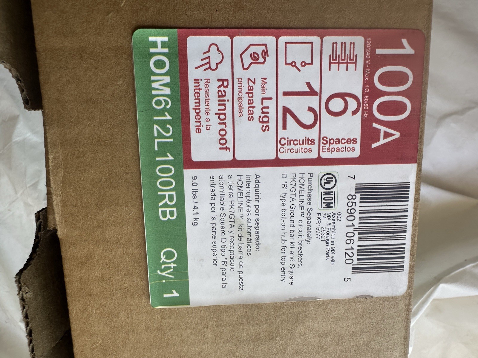 Square D HOM612L100RB Circuit Breaker Load Center  100A - 120/240V - 6 Space NEW