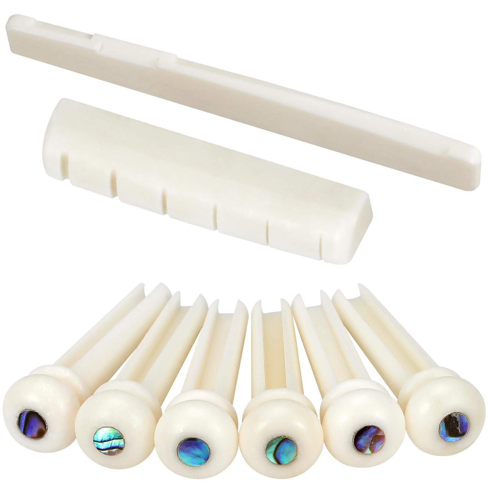 Blisstime 6 String Acoustic Guitar Bone Bridge Saddle and Nut 6pcs