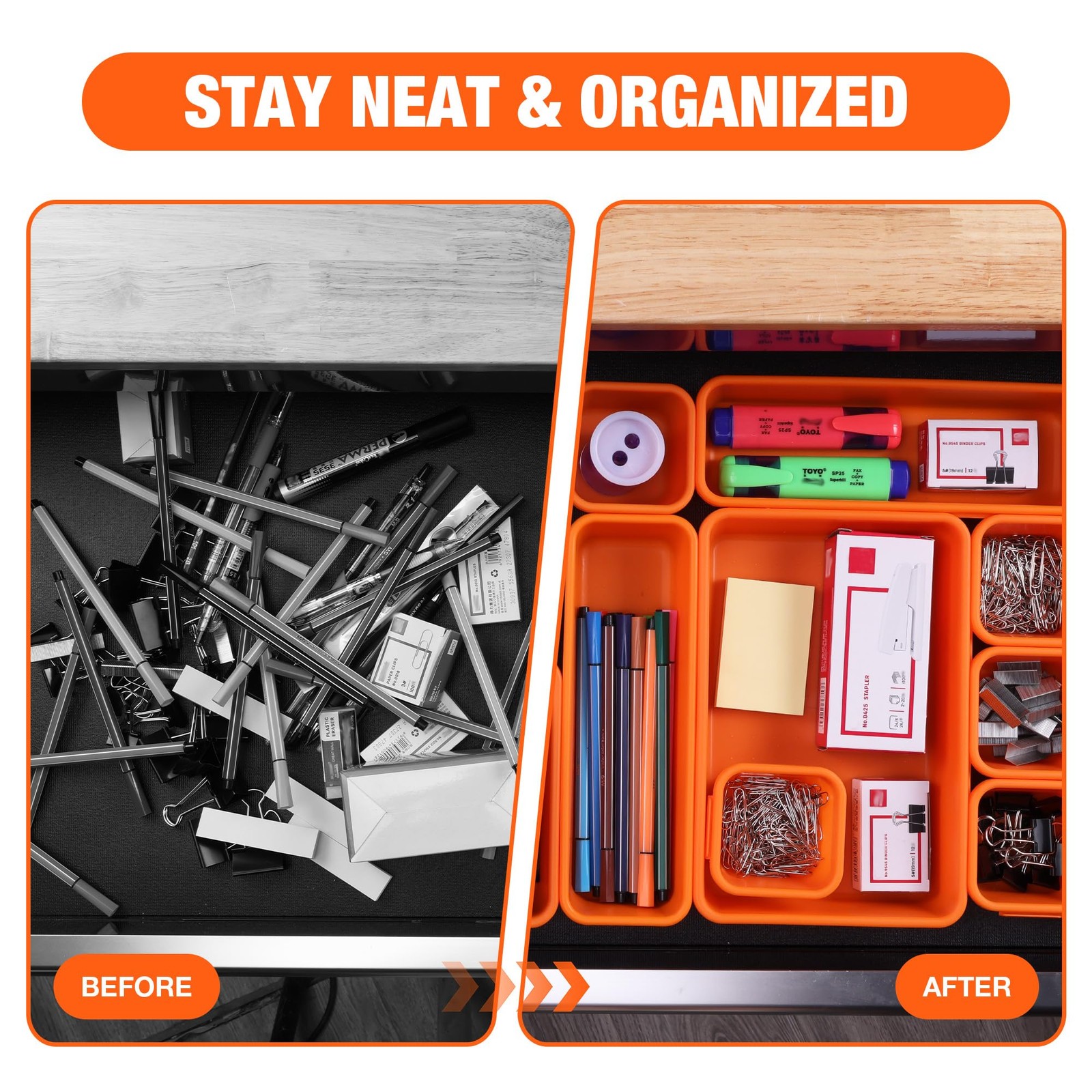 21 PCS Desk Drawer Organizer Set, PP Material Interlocking Drawer Organizer B...