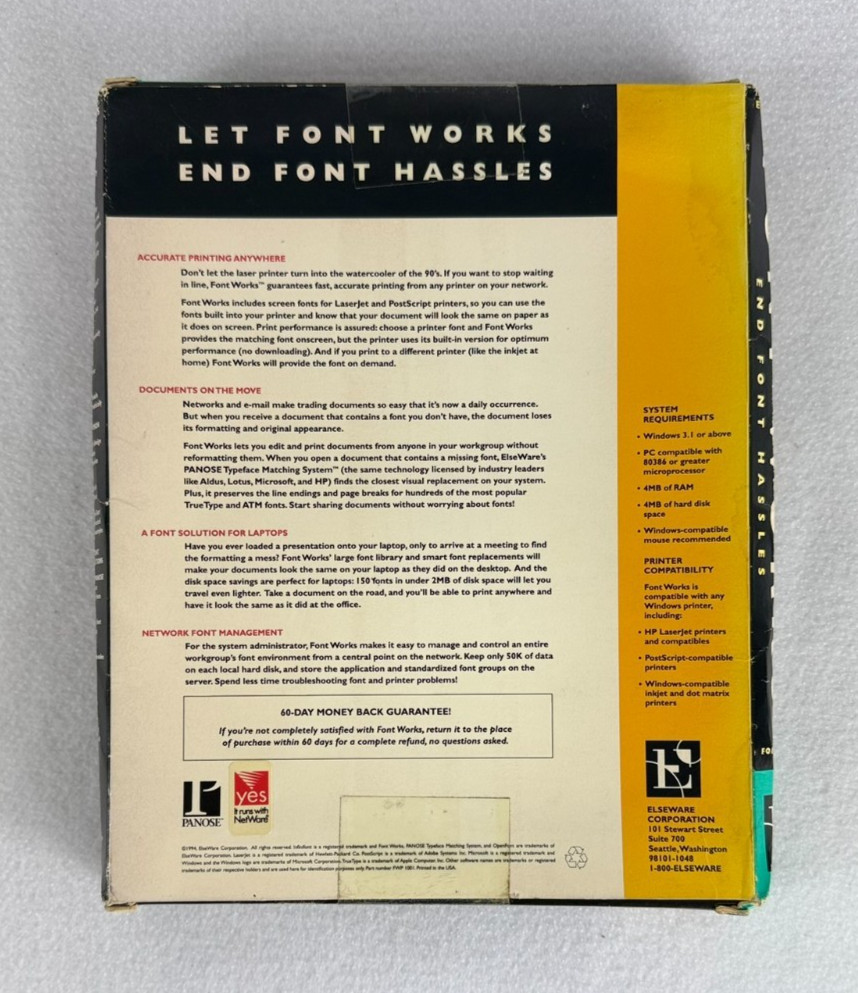 Font Works for Windows PC CD-ROM ElseWare 1995 Evaluation Boxed Software VTG