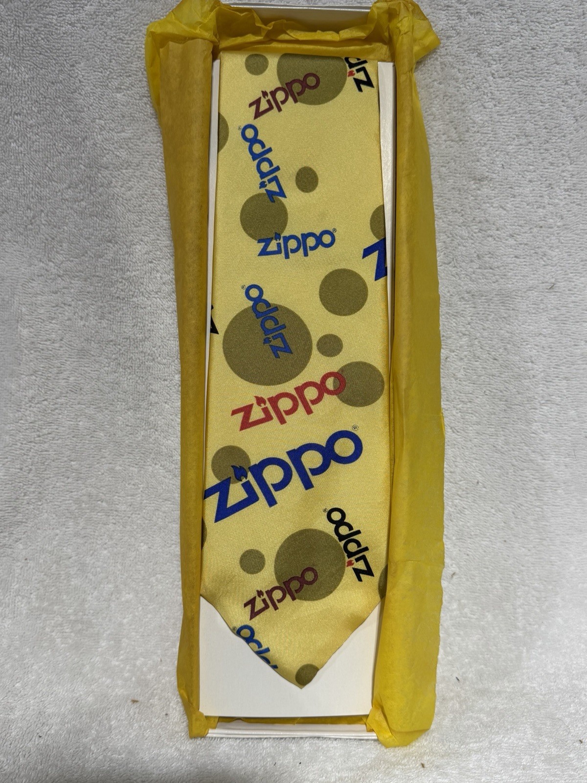 Men’s Yellow Zippo Logo 100% Silk Neck Tie Made In USA New