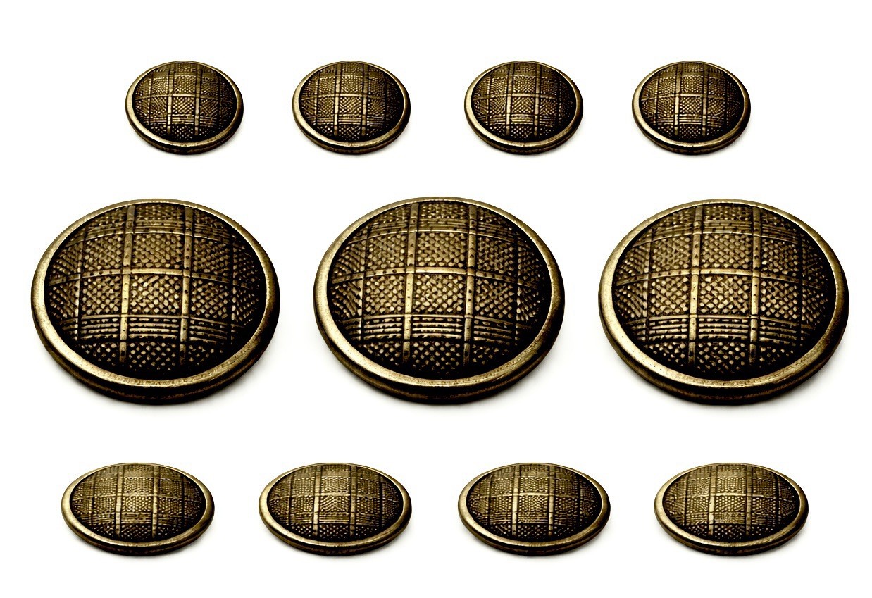 Brass Metal Blazer Buttons Set - Plaid