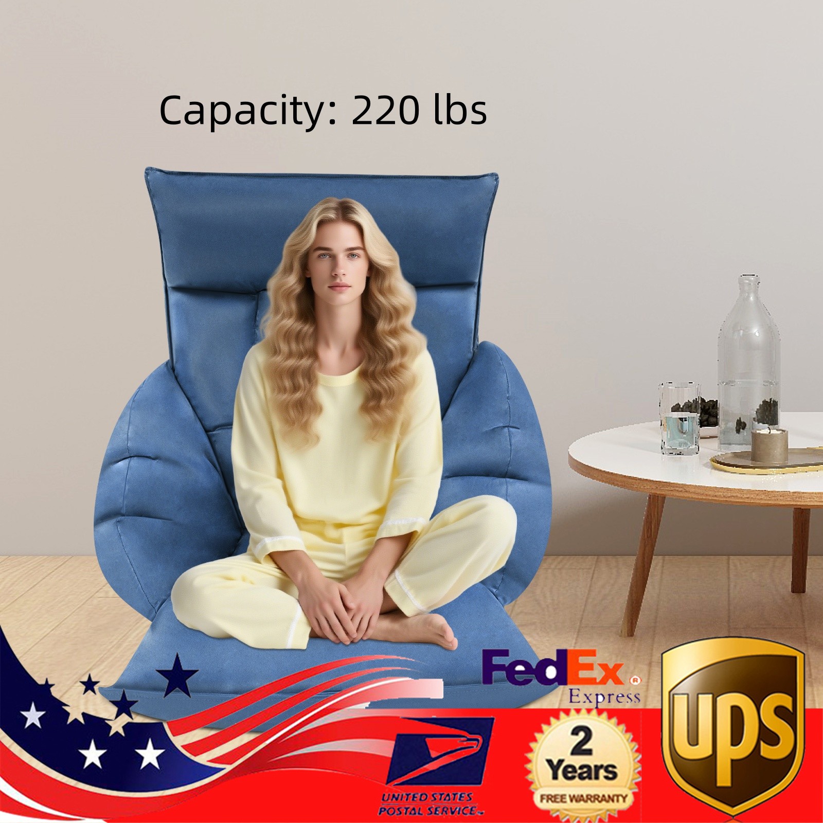 Adjustable Lazy Sofa Floor Seating Chair w/ Armrest for Home Living Room Bedroom