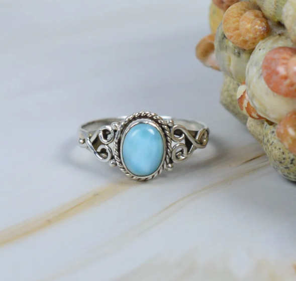 Larimar Ring Handmade 925 Sterling Silver Jewelry Minimalist Ring All Size SR75