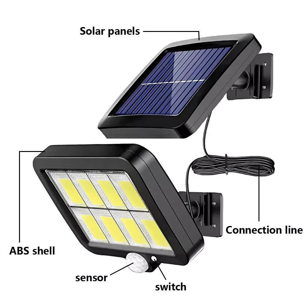 2PCS Solar Wall Light LED Motion Sensor Outdoor Bright Flood Street Lamp 3 Modes
