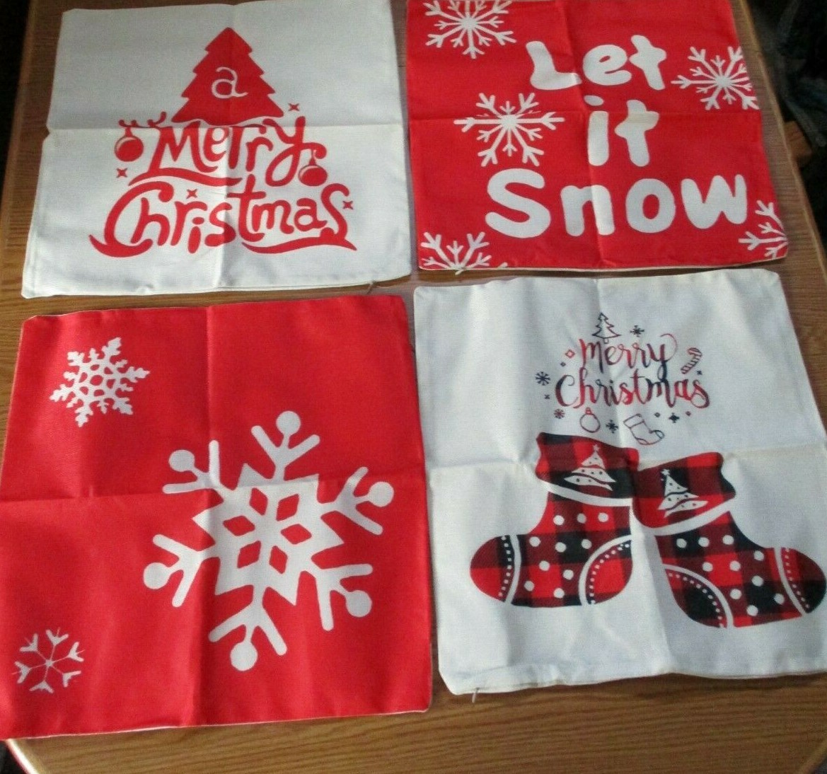 4 Christmas Winter Pillow Covers Snowflakes 18x18 Inches Home Decor
