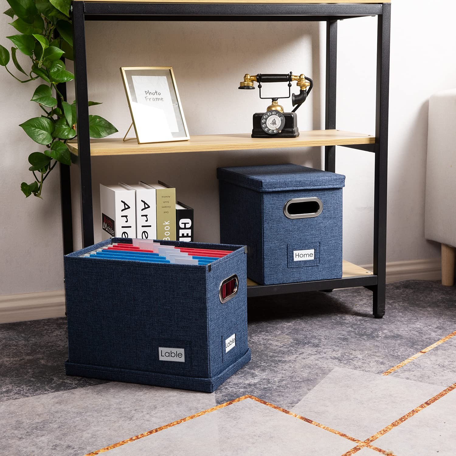 PRANDOM File Organizer Box - Set of 1 (1-pack) without folders, Navy Blue