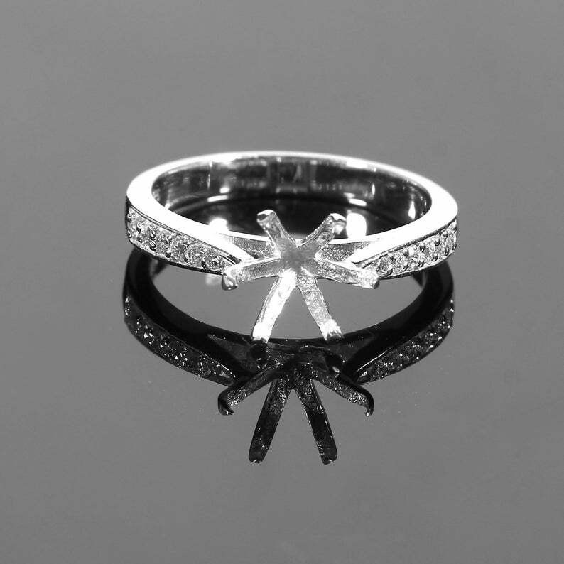8mm Round 6 Prong Engagement Ring Mount 925 Sterling Silver Semi Mount Ring